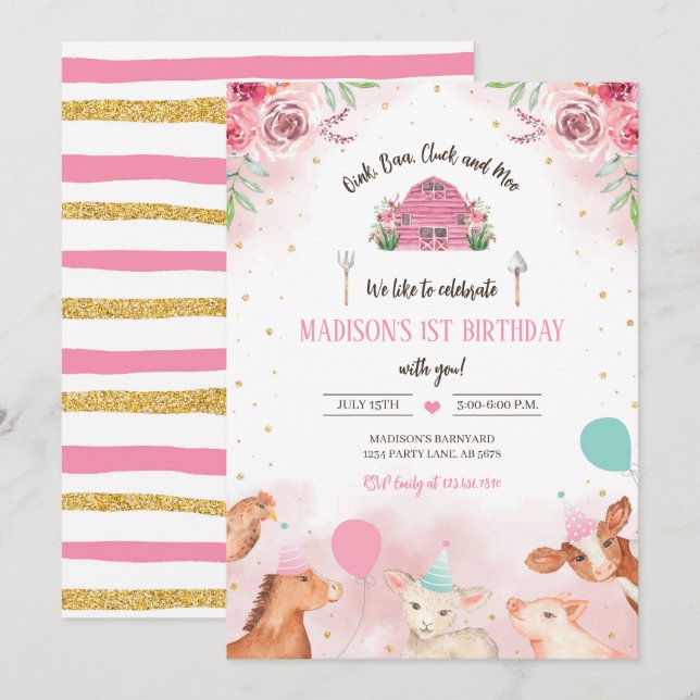 Farm Party Animals Invitation (Front/Back)