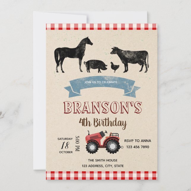 Farm party birthday invitation (Front)