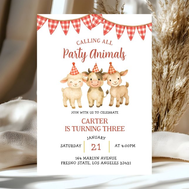 Farm Party Calling All Party Animals Birthday  Invitation (Creator Uploaded)