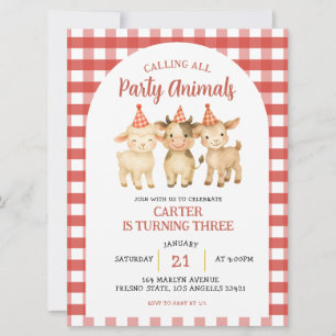 Farm Party Calling All Party Animals Birthday Invitation