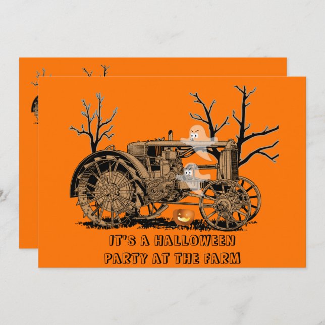 FARM PARTY Farm Tractor Ghosts JACK O LANTERN Invitation (Front/Back)