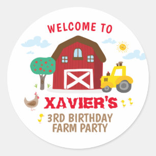 Farm party sticker, barnyard party favour sticker