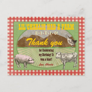 Farm Party Thank You Postcard