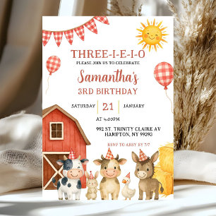 Farm Party Three-i-e-i-o Birthday Invitation