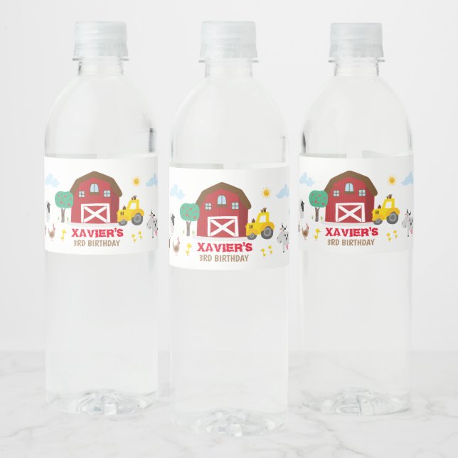 Farm party water bottle label, barnyard label (Bottles)