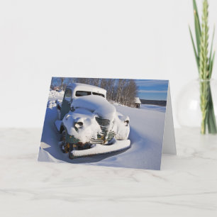 Farm Pickup Truck Covered in Snow Holiday Card