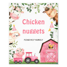 Farm Pink Barn Tractor Birthday Party Sign