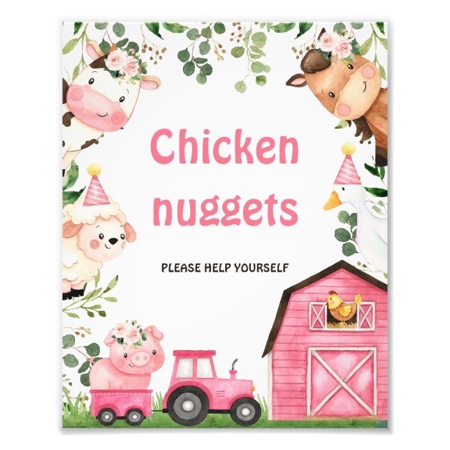 Farm Pink Barn Tractor Birthday Party Sign (Front)