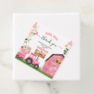 Farm Pink Barn Tractor Birthday Thank You Favour Tags
