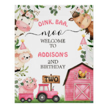 Farm Pink Barn Tractor Birthday Welcome