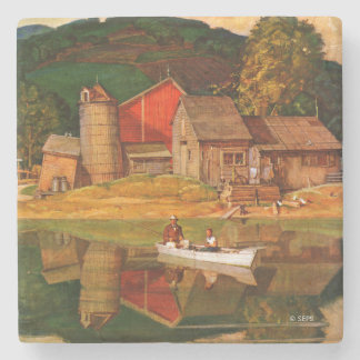Farm Pond Landscape by Mead Schaeffer Stone Coaster