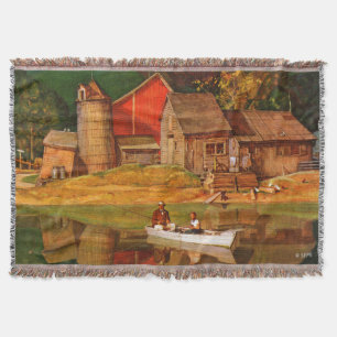 Farm Pond Landscape by Mead Schaeffer Throw Blanket