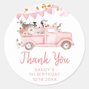 Farm Pumpkin Pink Truck Drive By Thank You Classic Round Sticker