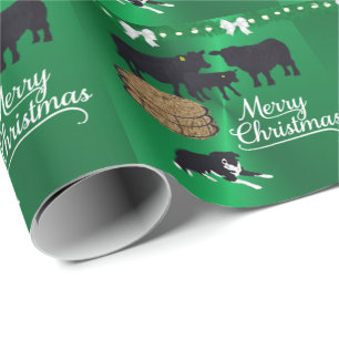 Farm Ranch Black Angus Cattle And Dog Christmas Wrapping Paper