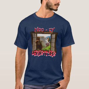 Farm Ranch Cow At Window Moo-ey Christmas T-Shirt