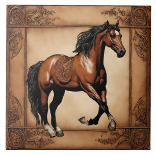 Farm Ranch Western Country Equestrian Brown Horse  Tile