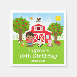 Farm Red Barn African American Boy Birthday Party Napkin