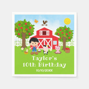Farm Red Barn Black Hair Boy Birthday Party Napkin