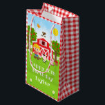Farm Red Barn Blonde Hair Boy Happy Birthday Small Gift Bag<br><div class="desc">This cute and fun gift bag can be personalised with a name or title such as son, grandson, nephew, friend etc. It features a blonde hair boy with fair skin beside a red barn with a rooster wind vane. There are adorable farm animals such as a cow, pig and hen....</div>
