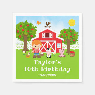 Farm Red Barn Red Hair Boy Birthday Party Napkin