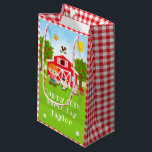 Farm Red Barn Red Hair Boy Happy Birthday Small Gift Bag<br><div class="desc">This cute and fun gift bag can be personalised with a name or title such as son, grandson, nephew, friend etc. It features a red hair boy with fair skin beside a red barn with a rooster wind vane. There are adorable farm animals such as a cow, pig and hen....</div>