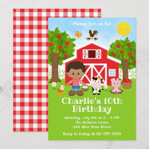 Farm Red Barnyard Birthday African American Invitation