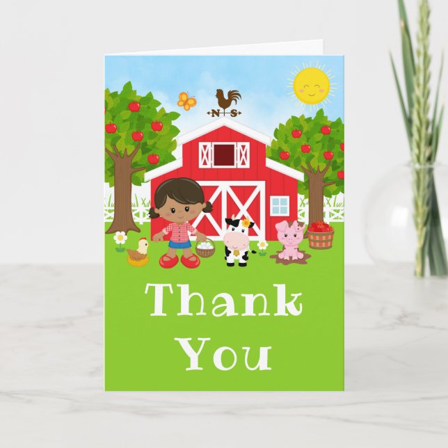 Farm Red Birthday African American Girl Thank You Card (Front)
