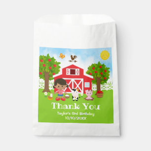 Farm Red Birthday African American Girl Thank You Favour Bags