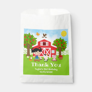 Farm Red Birthday Black Hair Girl Thank You Favour Bags