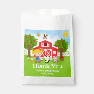 Farm Red Birthday Blonde Hair Girl Thank You Favour Bags
