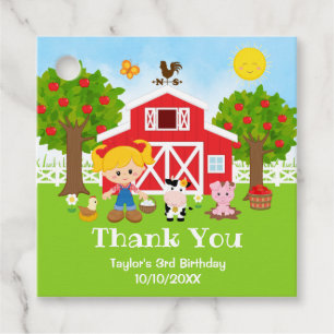 Farm Red Birthday Blonde Hair Girl Thank You Favour Tags