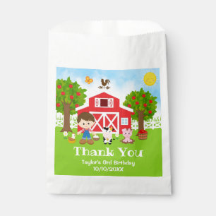 Farm Red Birthday Brown Hair Boy Thank You Favour Bags