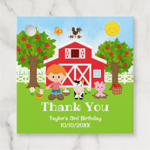 Farm Red Birthday Red Hair Boy Thank You Favour Tags