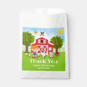 Farm Red Birthday Red Hair Girl Thank You Favour Bags