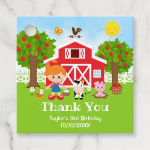 Farm Red Birthday Red Hair Girl Thank You Favour Tags