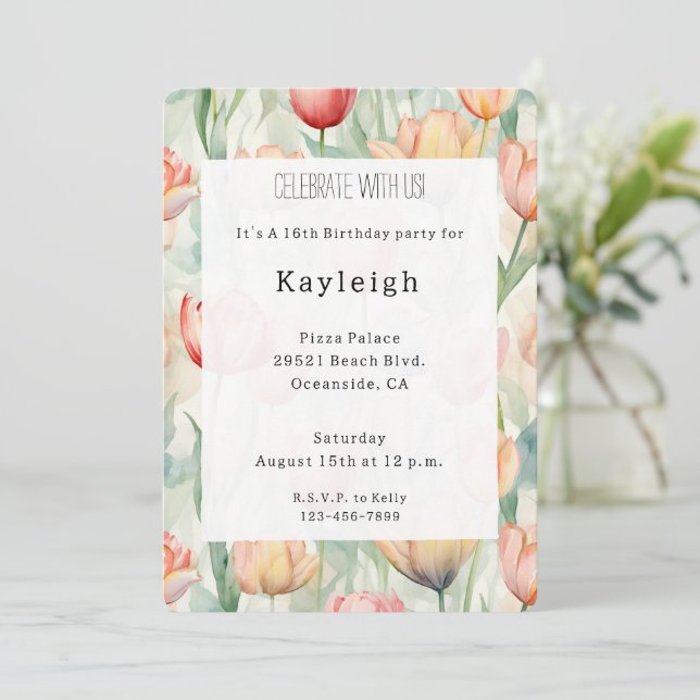 Farm Red Yellow Tulip Flowers Birthday   Invitation (Standing Front)