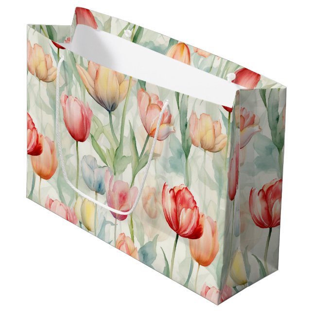 Farm Red Yellow Tulip Flowers Birthday Large Gift Bag (Front Angled)
