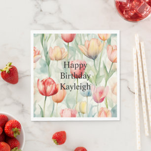 Farm Red Yellow Tulip Flowers Birthday Napkin