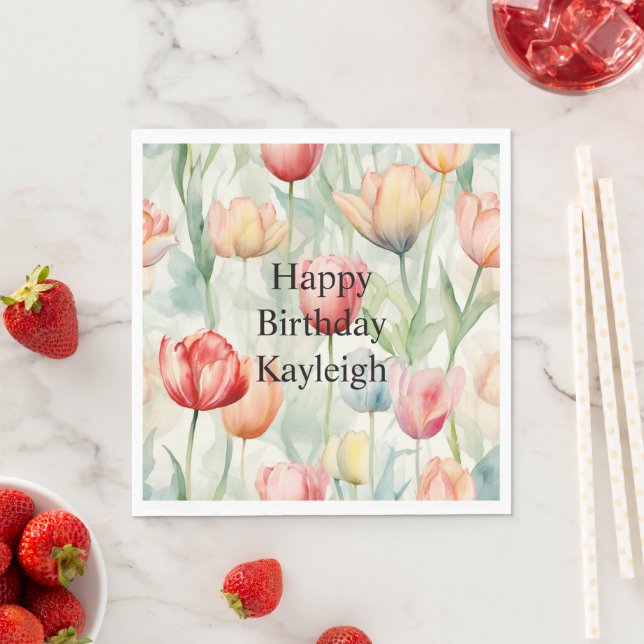 Farm Red Yellow Tulip Flowers Birthday Napkin (Insitu)