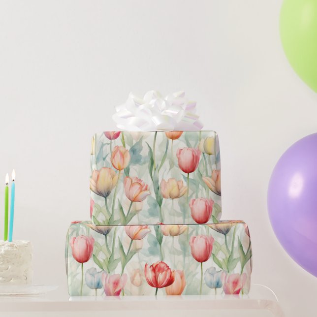 Farm Red Yellow Tulip Flowers Birthday Wrapping Paper (Party Gifts)