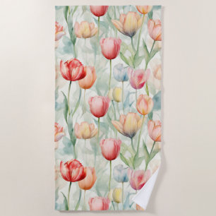 Farm Red Yellow Tulip Flowers Bridal Shower Beach Towel