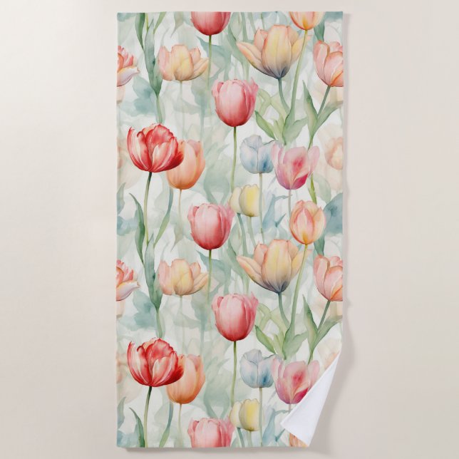 Farm Red Yellow Tulip Flowers Bridal Shower Beach Towel (Front)