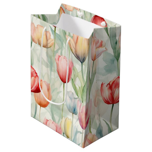 Farm Red Yellow Tulip Flowers  Medium Gift Bag (Front Angled)