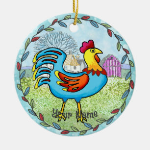 Farm rooster ceramic tree decoration