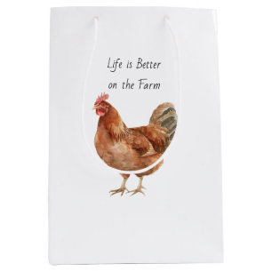Farm Roosters Chickens Flowers Medium Gift Bag