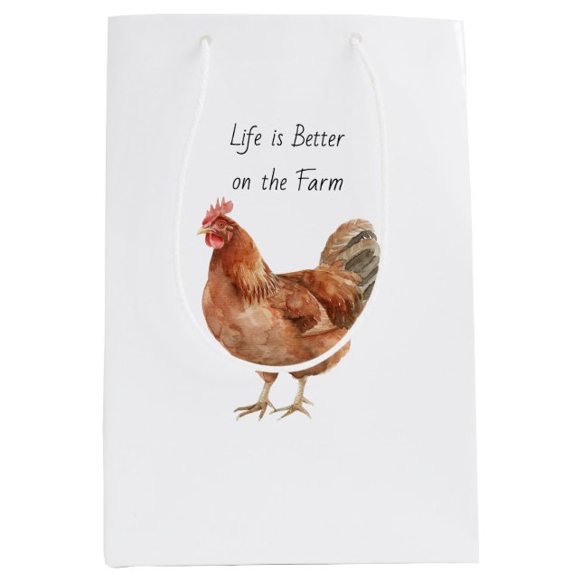 Farm Roosters Chickens Flowers Medium Gift Bag (Front)