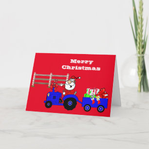 Farm Santa On Tractor With Gifts Holiday Card