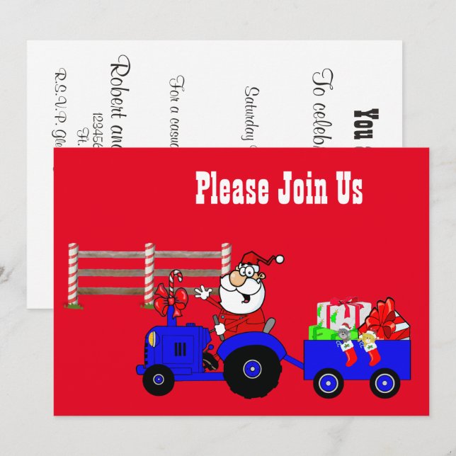 Farm Santa With Gifts Party Invitation Template (Front/Back)