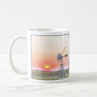 Farm Scene at Sunset with Rustic Windmill Coffee Mug