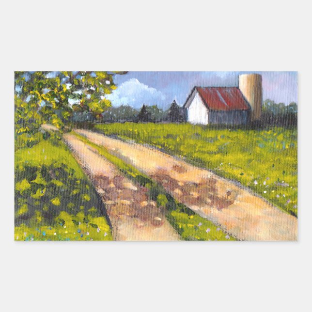 Farm Scene: Painting of Country Landscape, Barn Rectangular Sticker (Front)